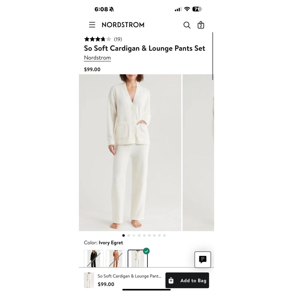 Nordstrom So Soft Cardigan & Lounge Pants Set Color: Ivory Egret Sz medium - Picture 4 of 8